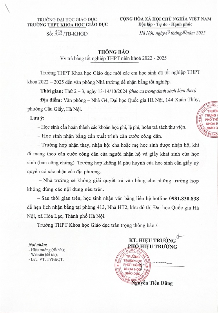 Thông báo trả bằng TN Page 1